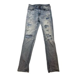American Eagle AirFlex Distressed Jeans 28x32 Light Wash Patched Rips